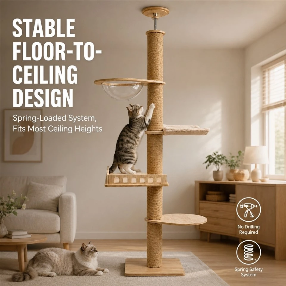 All-in-One Wooden Cat Tower With Capsule suppliers