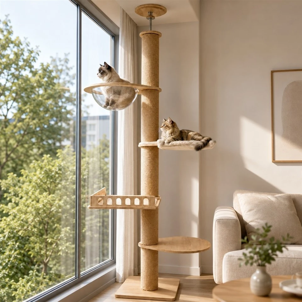 All-in-One Wooden Cat Tower With Capsule high quality